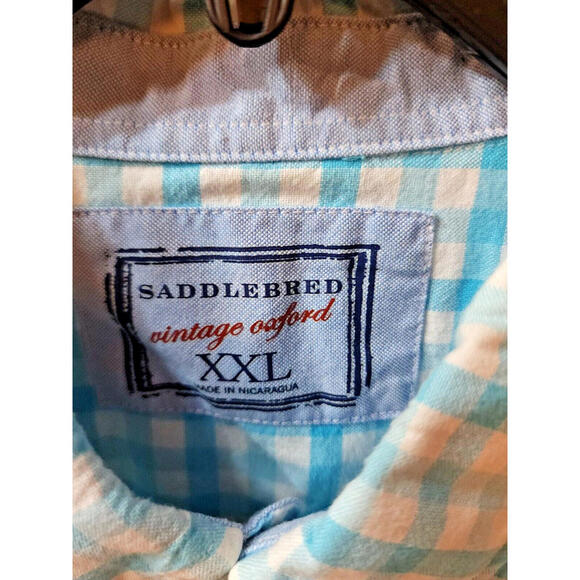 Saddlebred Shirt Mens XXL Blue Plaid Cotton Button Down Collar Long Sleeve - Picture 2 of 4